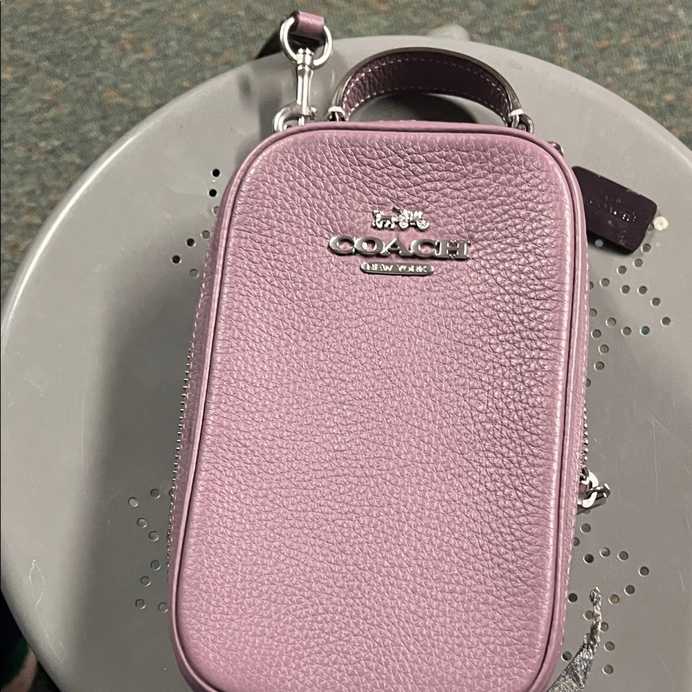 Coach Eva phone crossbody in purple sliver hardware